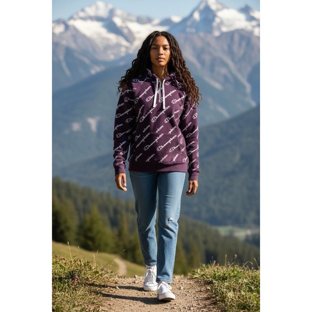 Champion  Authentic Hoodie Pullover Purple With All Oer Logo Women's XL